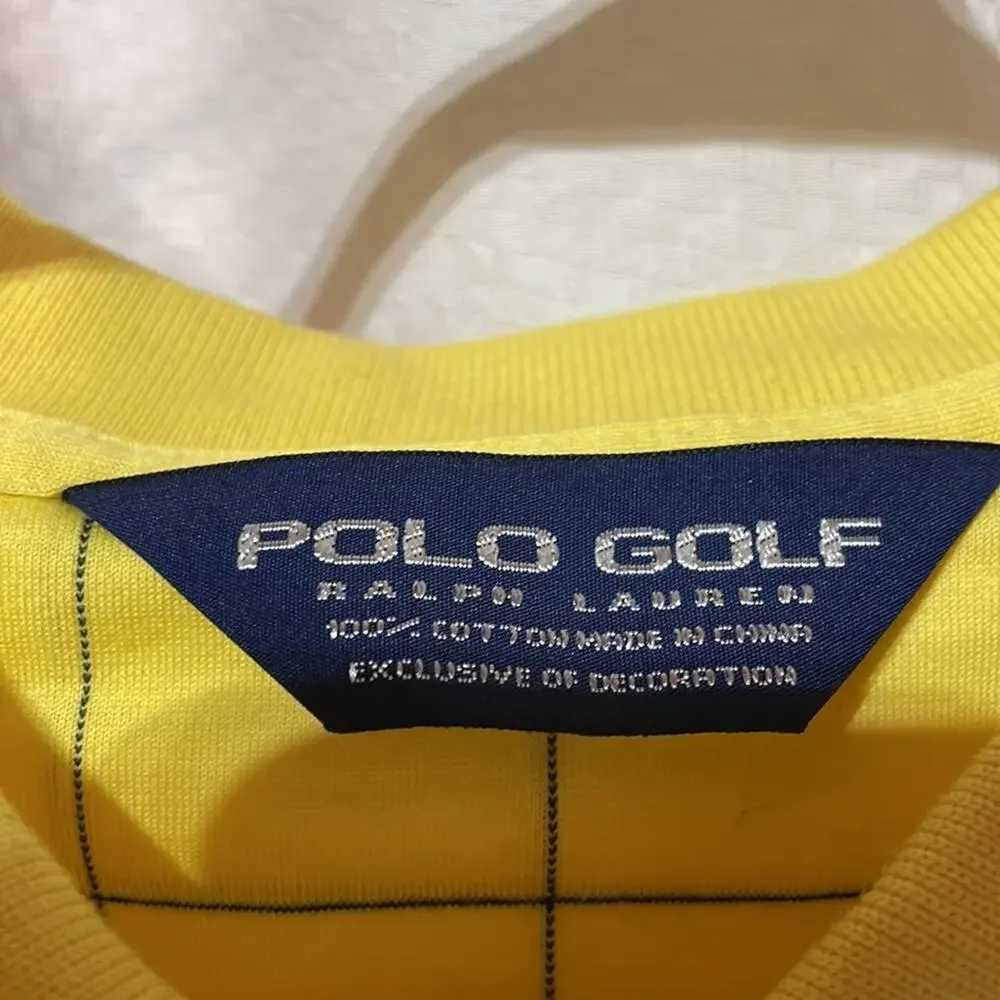 Ralph Lauren L mens polo golf yellow navy window pain polo shirt euc